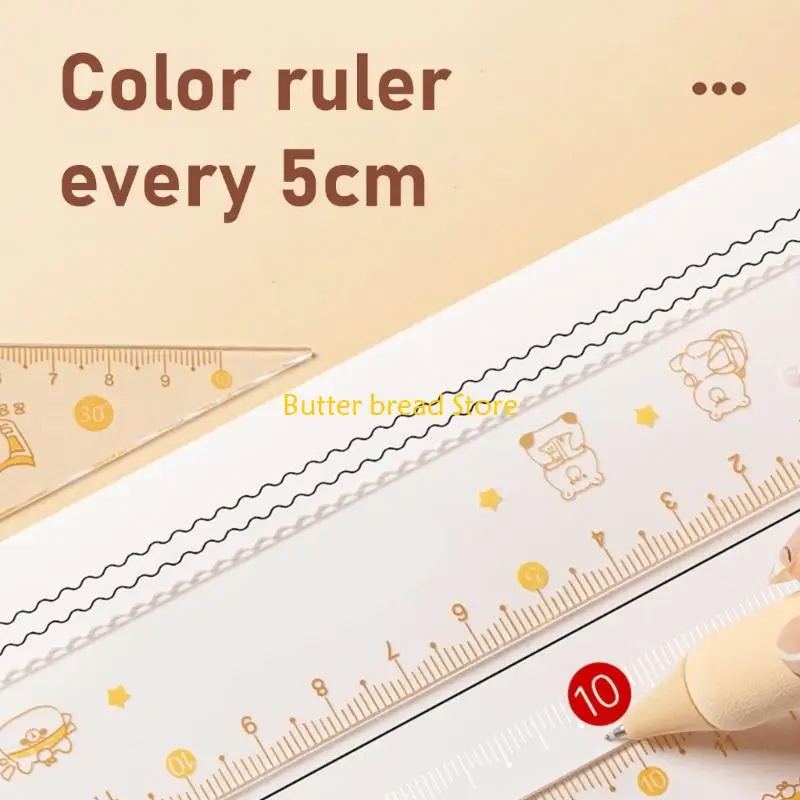W89C 7 Pcs Lovely Geometry Math Set Ruler Set Protractor Eraser for Classroom