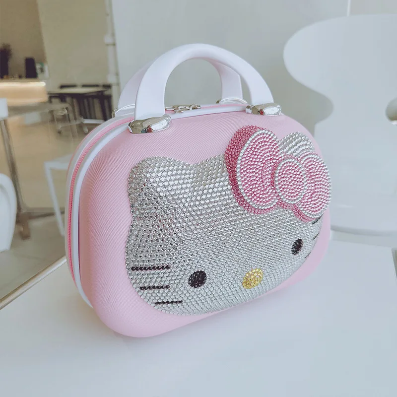 Sanrioed Hello Kitty 14 16 Inch Trolley Case Anime Kawaii Kt 12 Inches Mother and Child Suitcase Paste Diamonds Pink with Lock