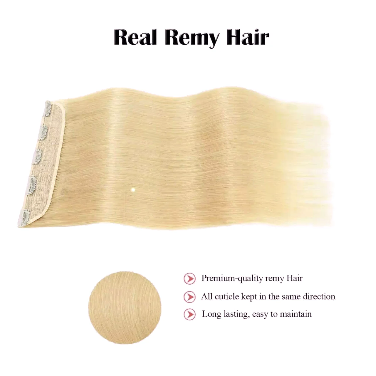 Clip in Extensions 100% Remy Human Hair One-piece 5 Clips Long Straight Hair Extensions Wide Weft Soft Silky #613 Bleach Blonde