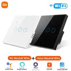 Xiaomi Smart Light Switch Glass Screen Touch Panel Voice Control Wireless Wall Switches Remote Alexa Google Home 1/2/3/4 Gang