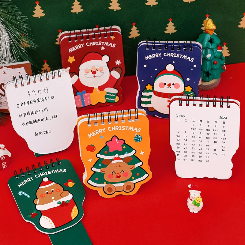2024 Christmas Desk Calendar Mini Cartoon Cute Patterns Table Calendar Creative Desktop Decorations Daily Planning Small Monthly
