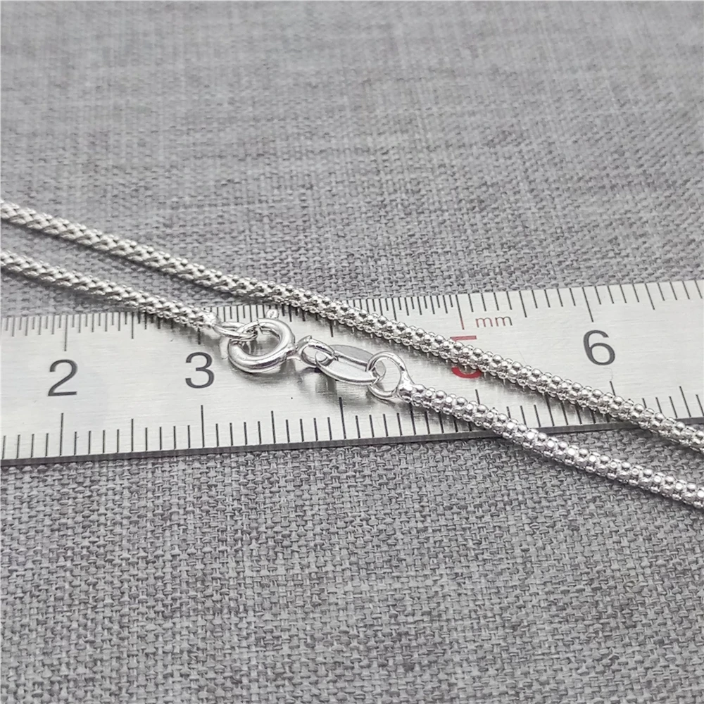 925 Sterling Silver Adjustable Popcorn Chain Necklace w/ Rhodium Plated 1.5mm