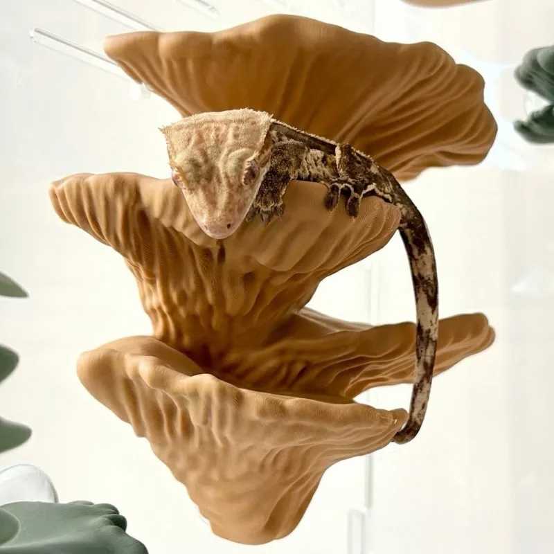 Hanging Mushroom Shaped Reptile Perch Dual Suction Magnetic Fixation Vivarium Climbing Rest Spot for Crested Gecko Lizard Pets