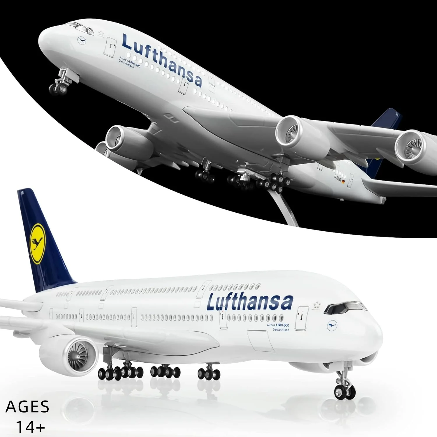 

45.5cm Airplane Model 1/160 Scale A380 Lufthansa Airline Aircraftwith Light & wheels Die-Cast Plastic Resin Model Collectible