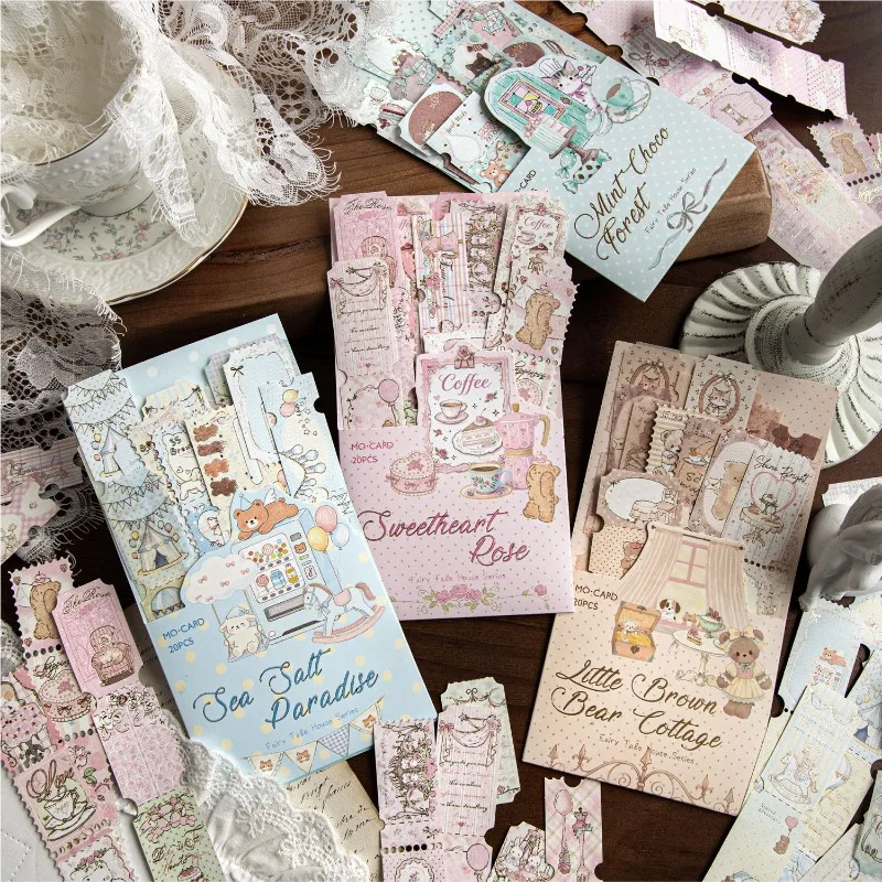 Dual Pack Long Strip Stickers Fairy Tale House Vintage Dual Material Gold Foil Ticket Journal Supply DIY Decorative Label Sheets