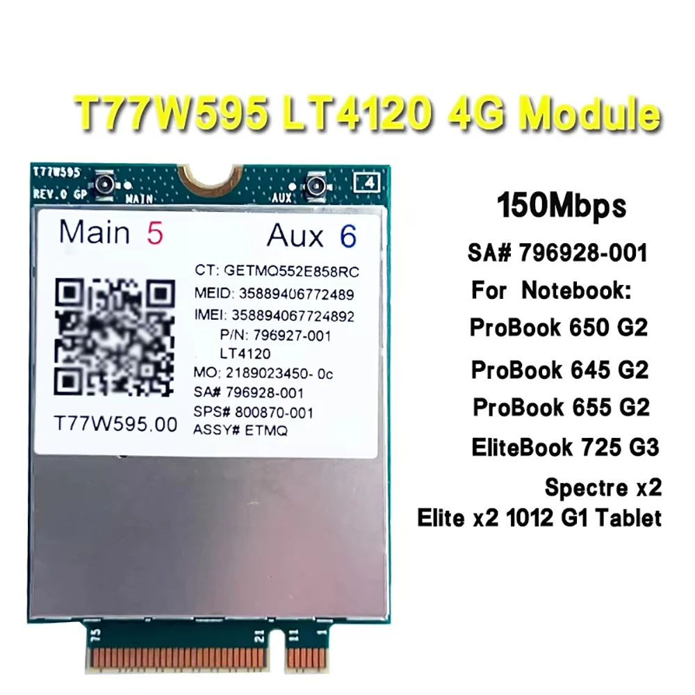 T77W595 LT4120 796927-001 X5 LTE M.2 Module 4G WWAN Card For Elite X2 840 850 G3 640 650 645 G2 Probook 640 645 650 655 725 view 3