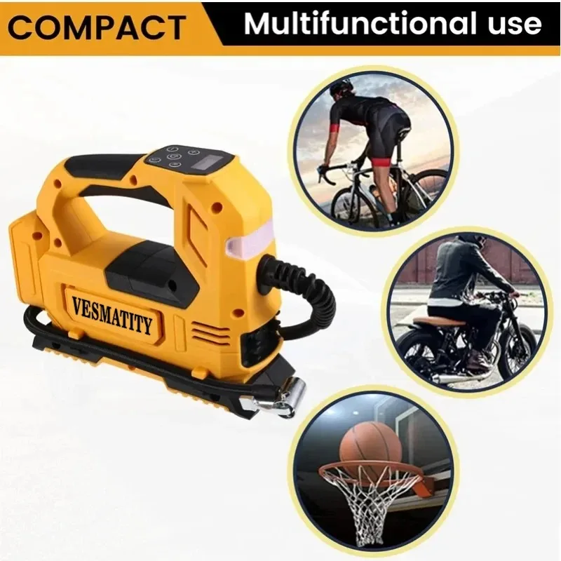 Cordless Portable Car Tire Inflator Digital Electric Rechargeable Air Compressor Pump Tools Tyre Inflation For Dewalt Battery