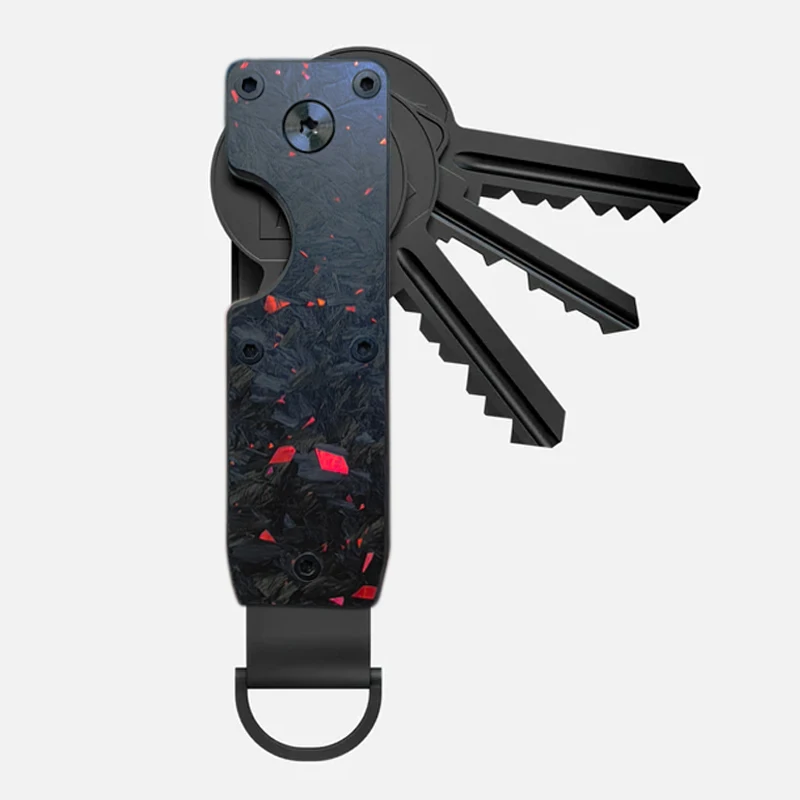 Minimalist Carbon Fiber Key Organizer Compact Smart Key Holder Keychain Folding Pocket Keyring Purse Organizer with D-Ring