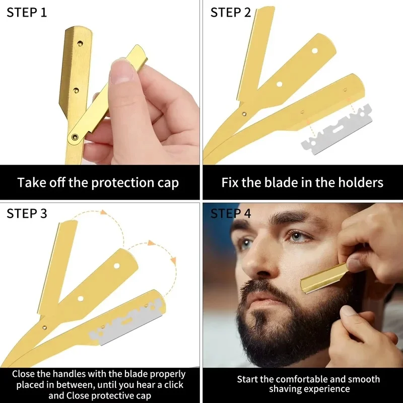 Barber Manual Shaving Razor Men Folding Beard Cutter Barber Replaceable Blades Shavette Trimming Barbershop Tool
