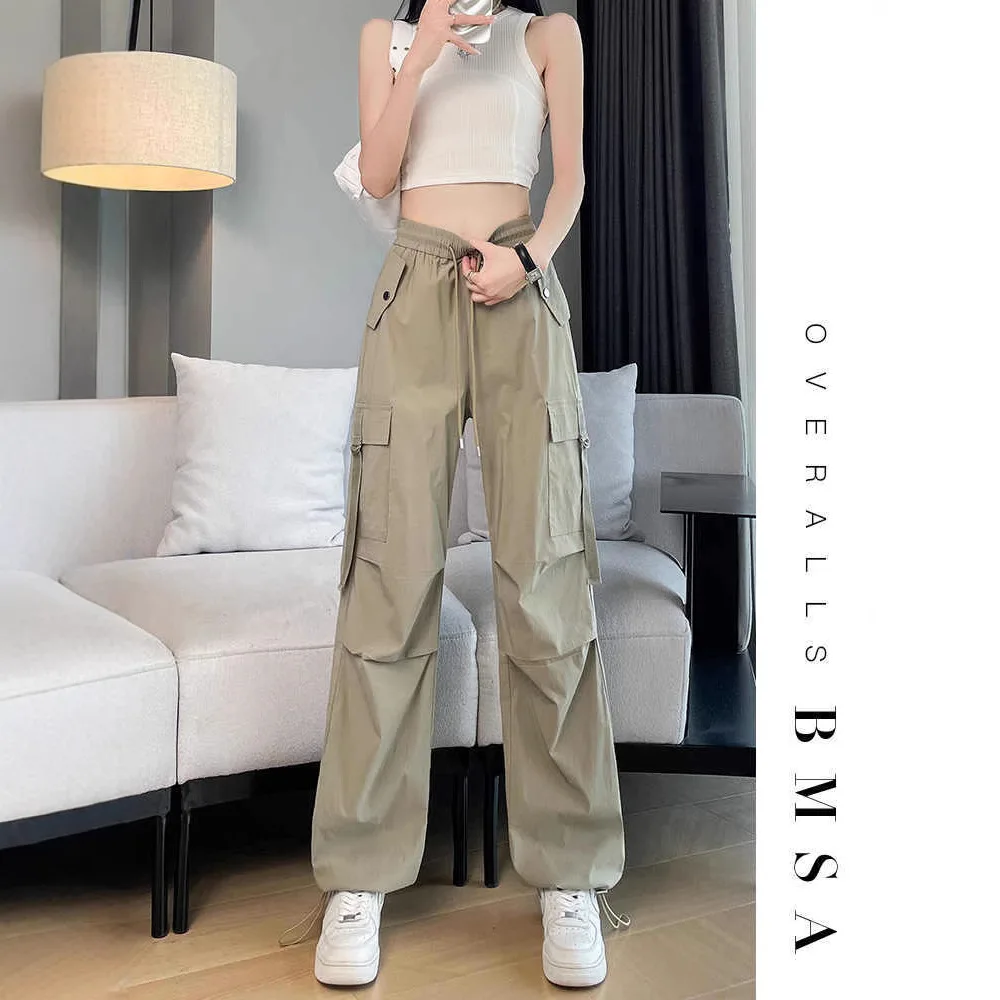 Khaki Cargo Pants for Women, Quick-drying Thin Style, American Style, Narrow Straight-cut, Suitable for Spring and Summer, Sport