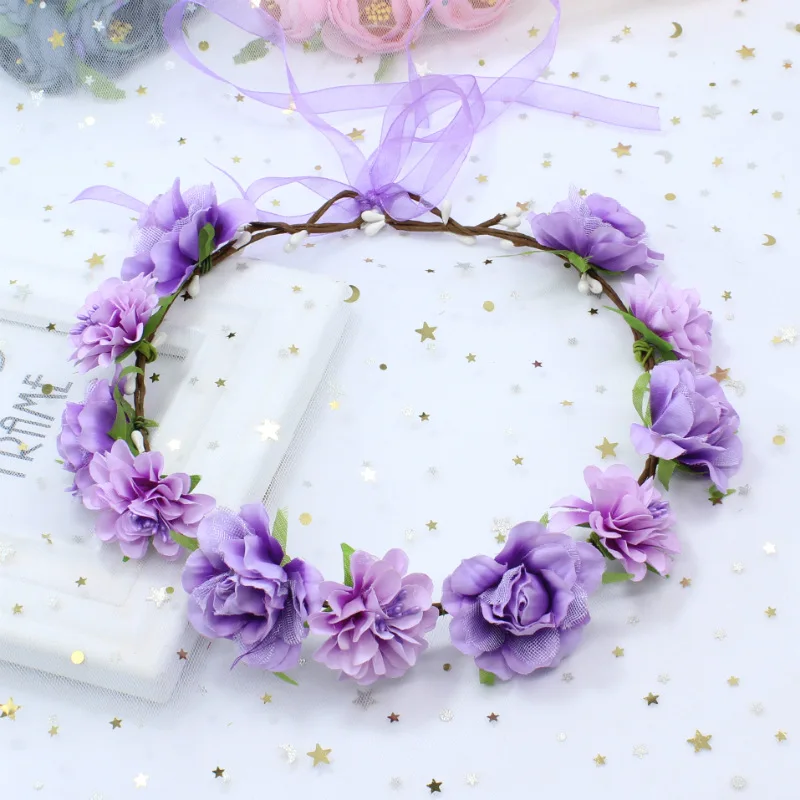 Colorful Wreath Spring Headband for Women Girls Boho Flowers Crowns Faux Flower Wedding Wreaths Bridal Floral Crown Hair Wreath