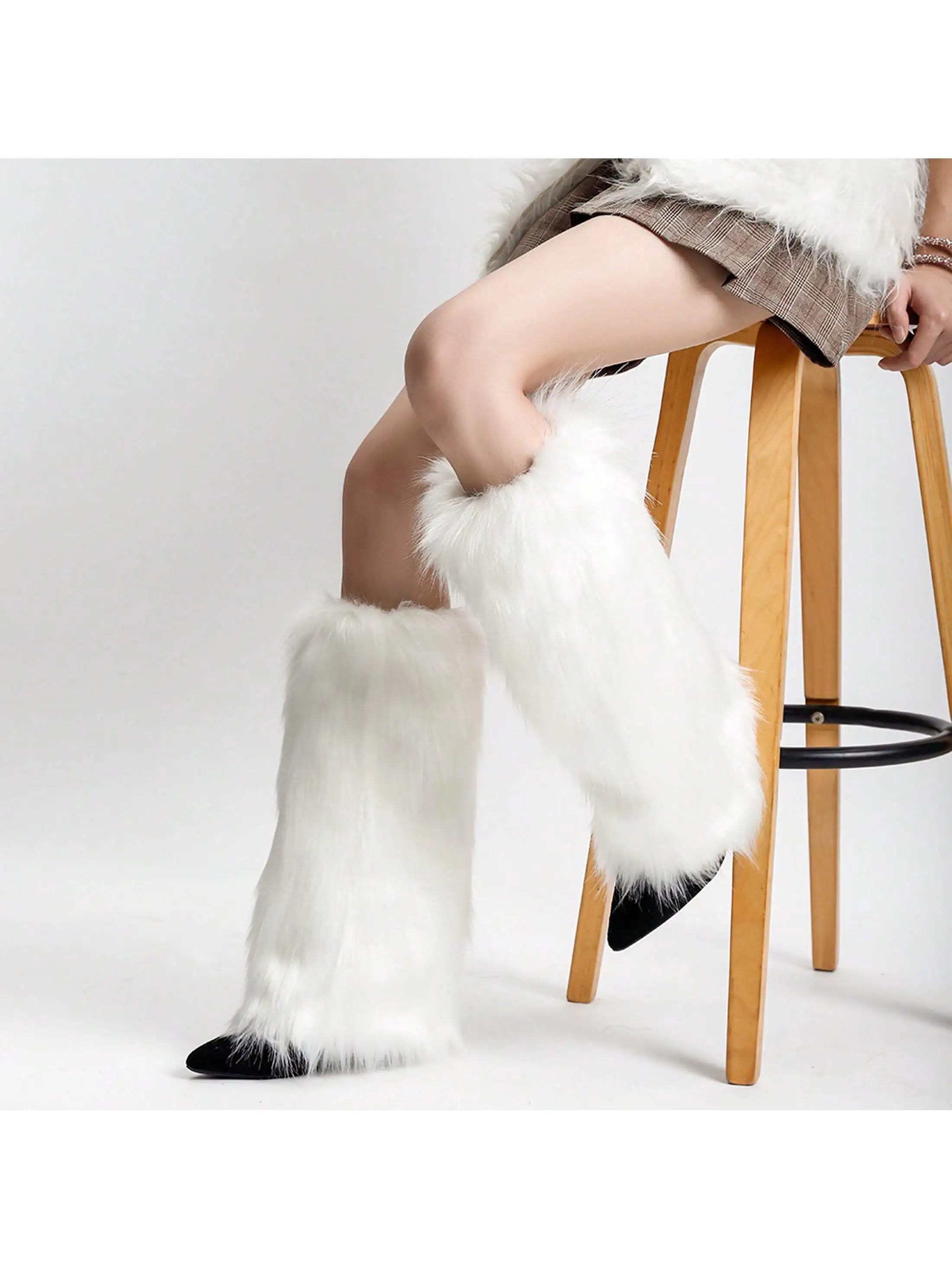 1 Pair 20/40cm -white Faux Leg Warmers For Winter, Suitable For Daily Wear Or Party Festival Activity Costumes, Leg Decoration