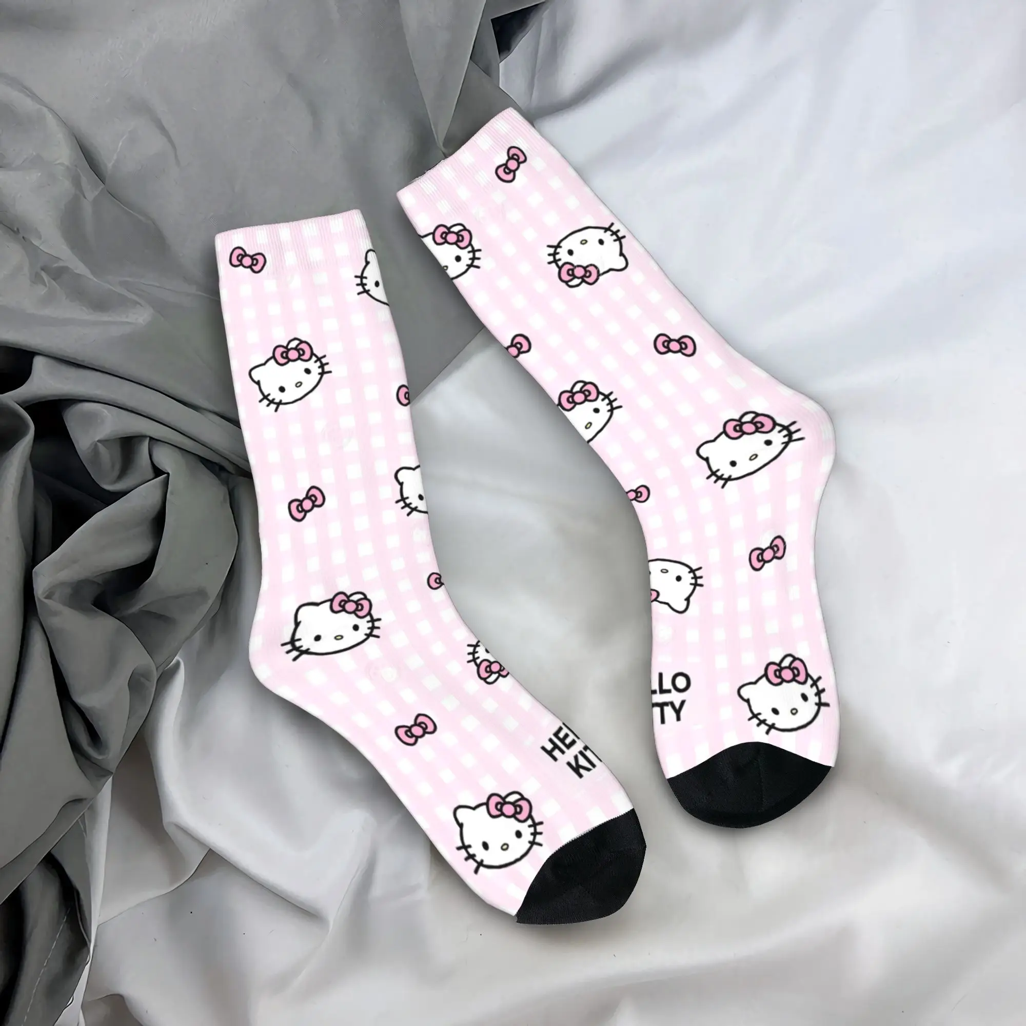 

Hello Kitty Socks Men Women Polyester Fashion Kawaii Bows Socks Novelty Spring Summer Autumn Winter Middle Tube Socks Gift