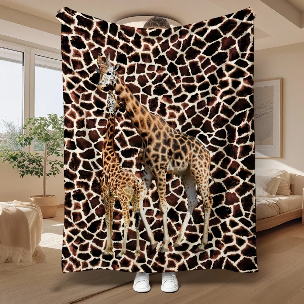 Luxury Giraffe Print Throw Blanket for Couch Living Room Decor Safari Animal Print Fuzzy Cozy Throw Winter Home Accessories