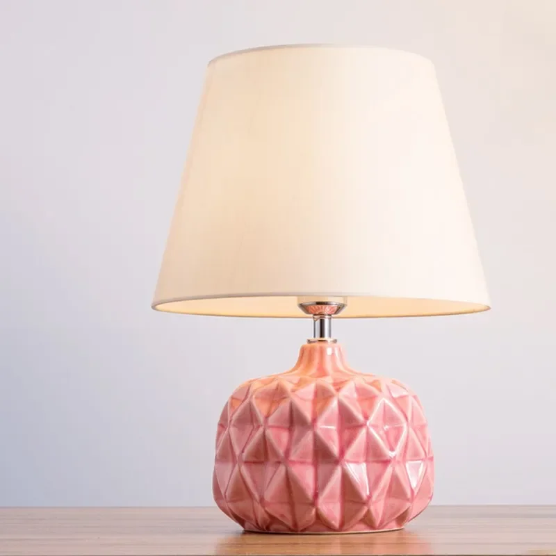 Modern Simple Bedroom Bedside Lamps Diamond Pattern Ceramic Stand Lighting Study Illumination Living Room Decor Light Fixture