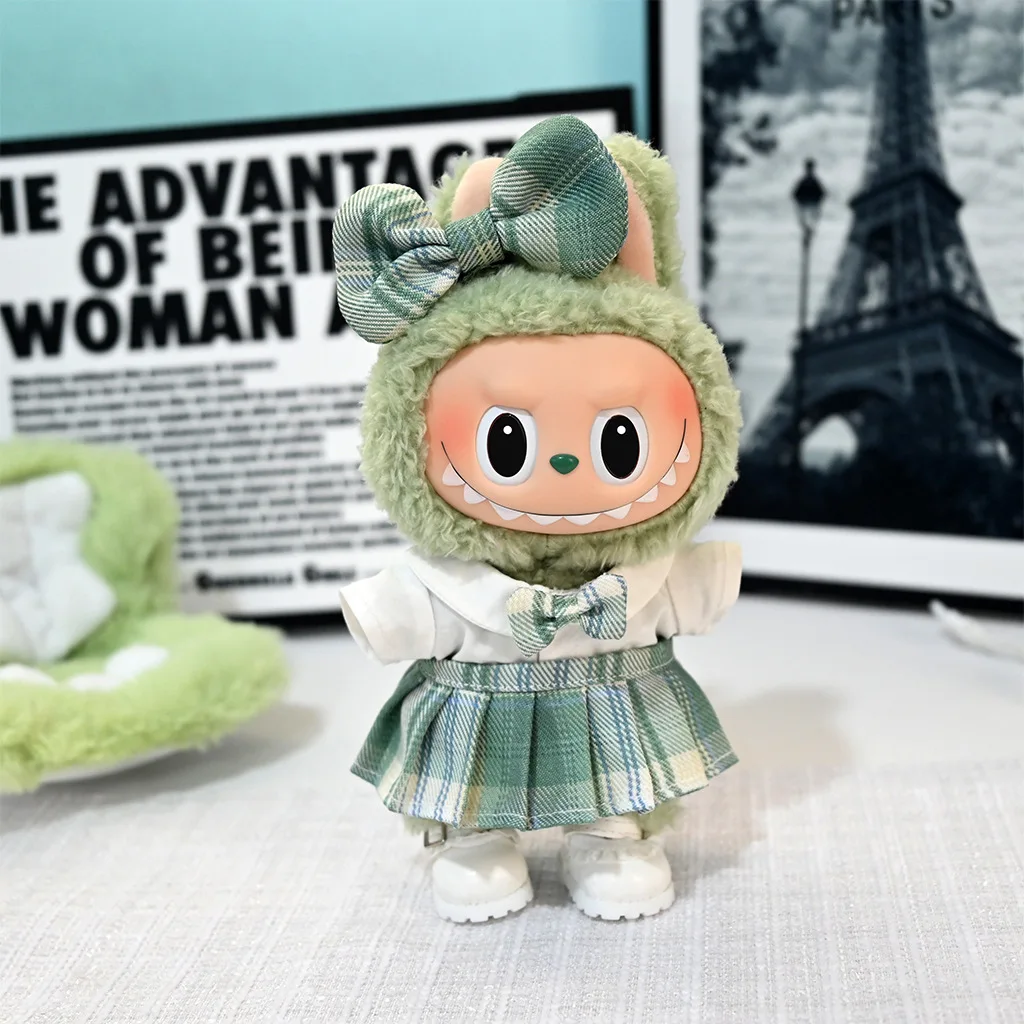 Per 15/17 centimetri Labubus di Lusso Mini Bambola Gonna Scozzese JK Camicia Vestiti Arco Fascia Set Vestito 3.0 Carino Alla Moda Vestiti accessori