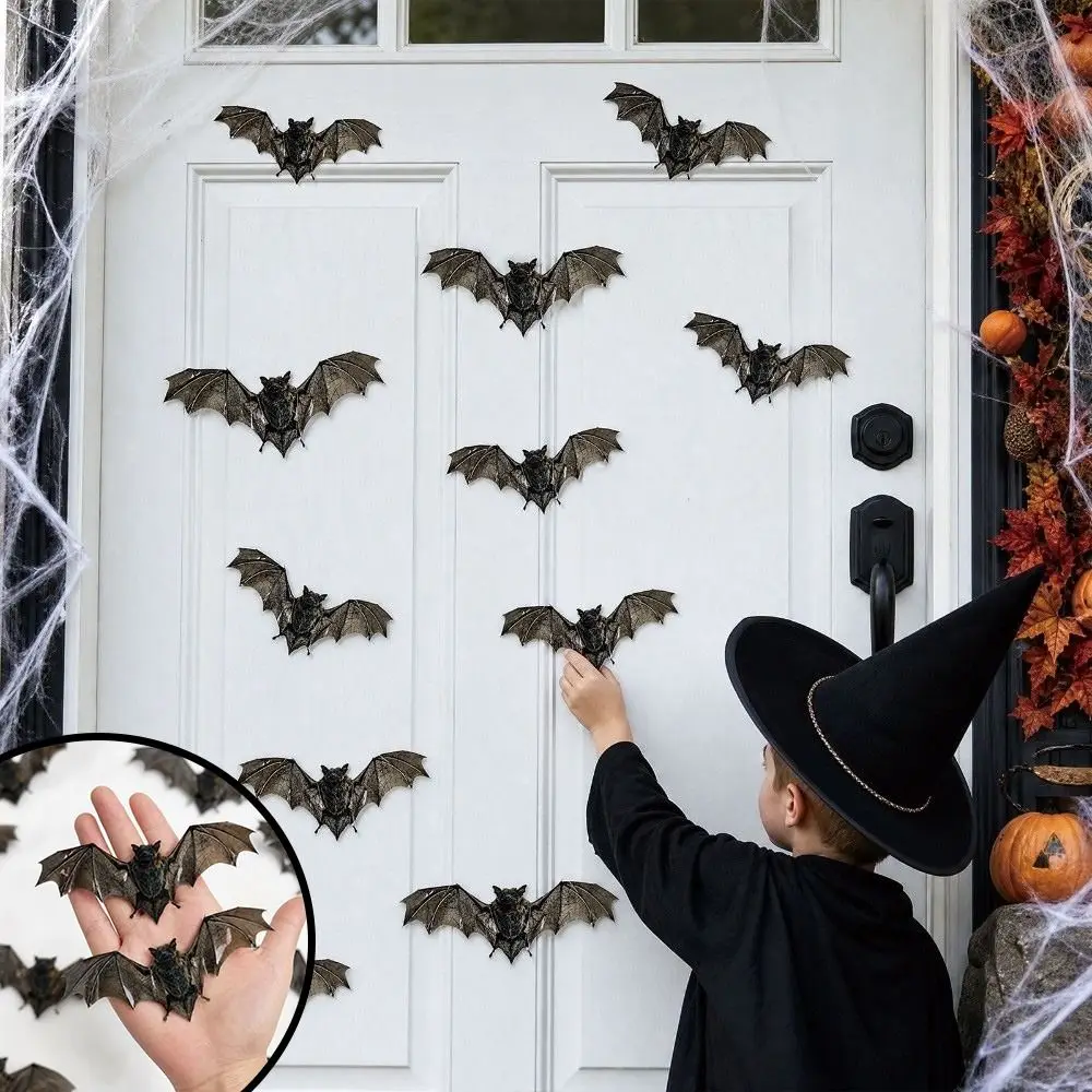 12Pcs Waterproof PVC 3D Bat Wall Stickers Realistic 3D Texture Reusable Bat Wall Decals Double-sided Printing Easy to Paste