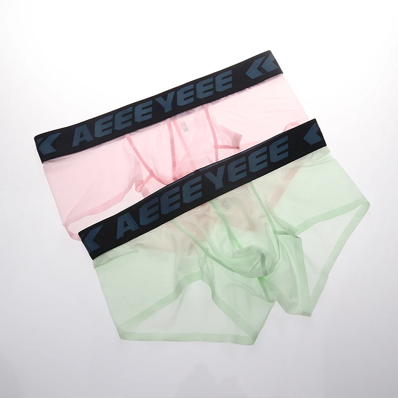 

2PCS Men's Underwear Ice Silk Summer Ultra-Thin Breathable Semi-Sheer Sexy Low-Rise Boxer Shorts