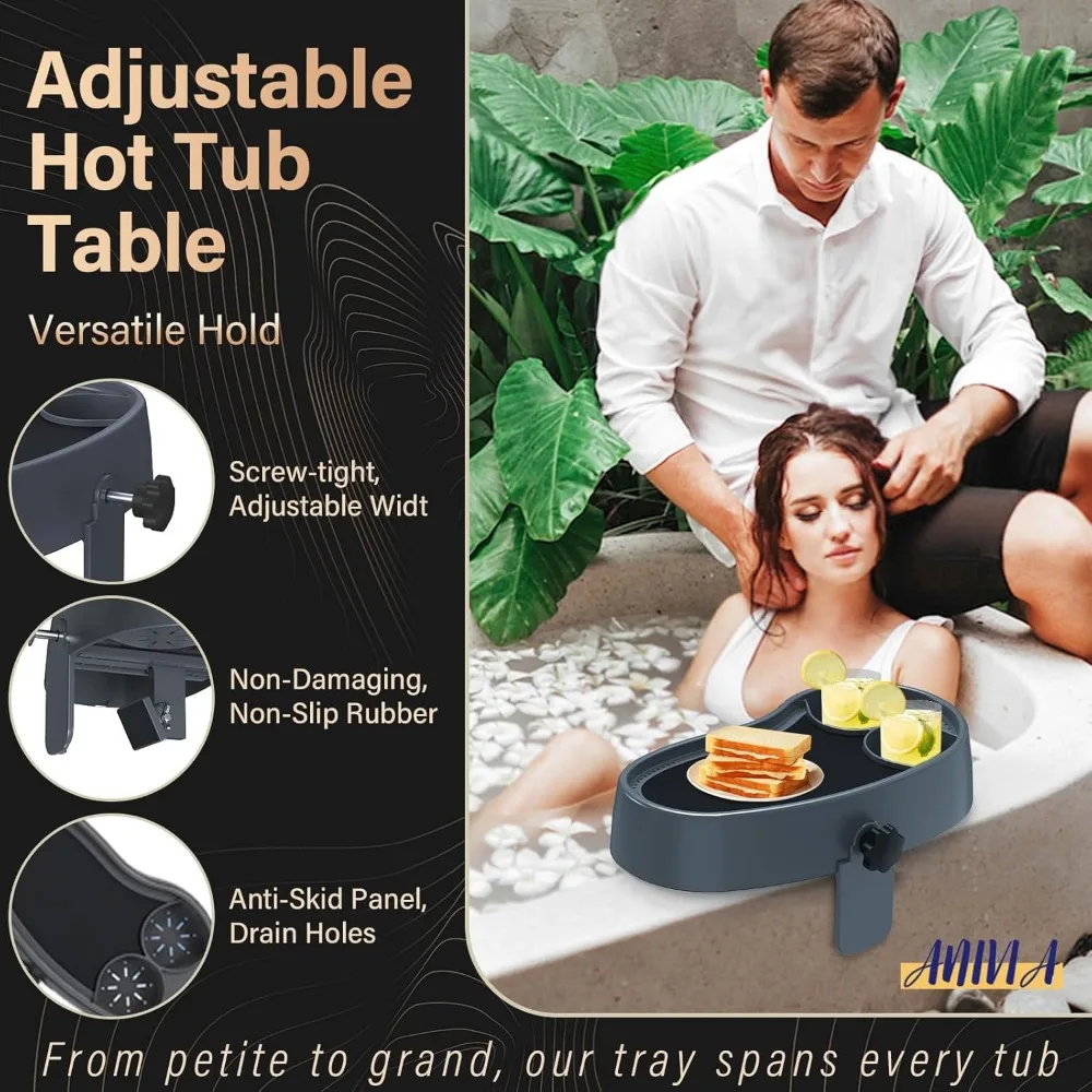 صينية طاولة حوض استحمام ساخن قابلة للتعديل مع حاملات أكواب، تصميم غير قابل للانزلاق لملحقات سبا فوق الأرض وحوض الاستحمام #4