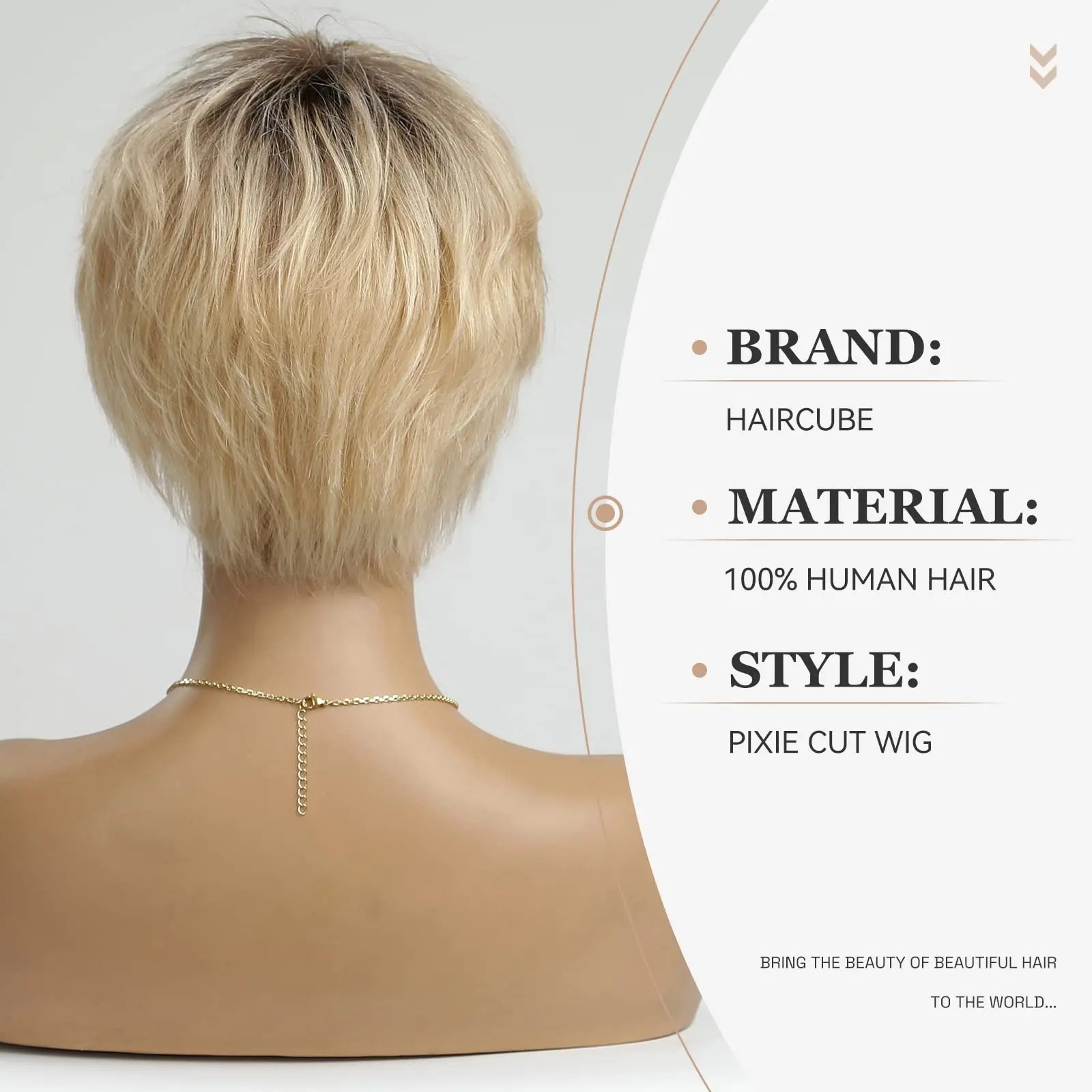 100% Remy Human Hair Wigs Ombre Blonde Short Bob Pixie Cut Machine Made Wig with Bangs Human Hair Natural Layered Wigs for Women