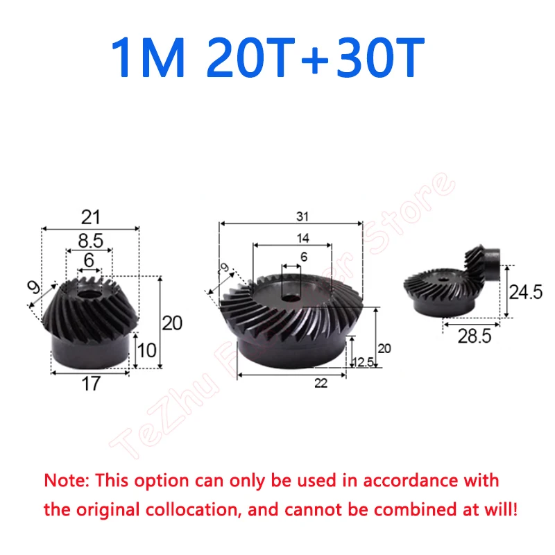 Rapporto 1:1.5 Set di ingranaggi conici a spirale 20 30 denti 1M 1.5M 2M 2.5M angolo di maglia di 90 gradi 45 # ingranaggi elicoidali in acciaio