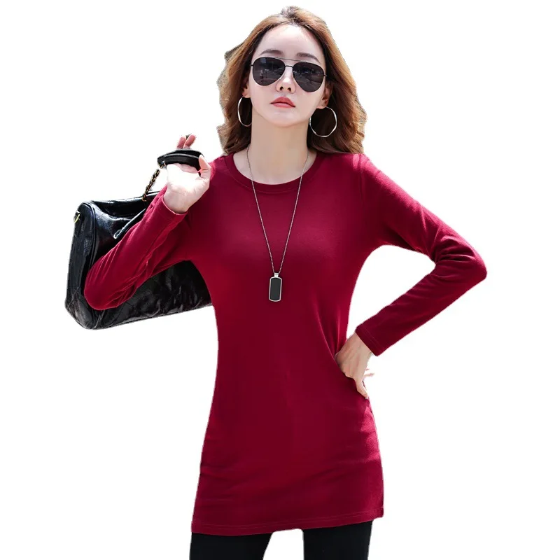 Winter Velvet Warm T Shirt Women Thick Fleece Ropa De Mujer Casual Tees Long Sleeve O-neck Pullover Tshirts Long Tunic Tops