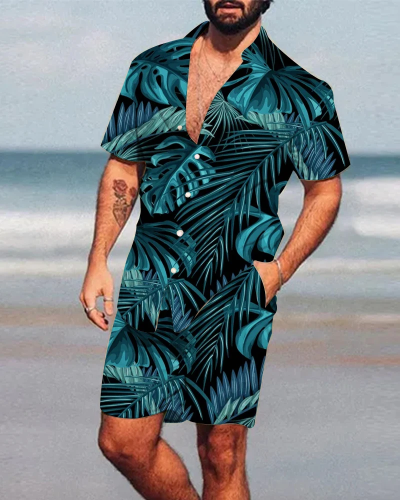 Summer Beach Style Men\'s Shirt Set Oversized Hawaiian Casual Suit 3d Printed Beach Short Sleeve Shirt + Shorts 2 Piece Streetwea