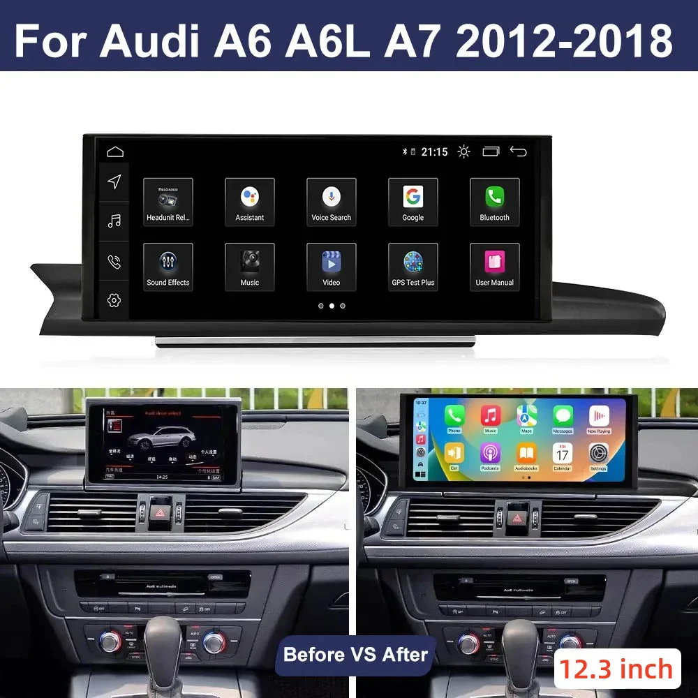 Carplay Car Radio Android 14 Carplay Radio Screen AUTO For Audi A6 C7 2012 -2019 12.3