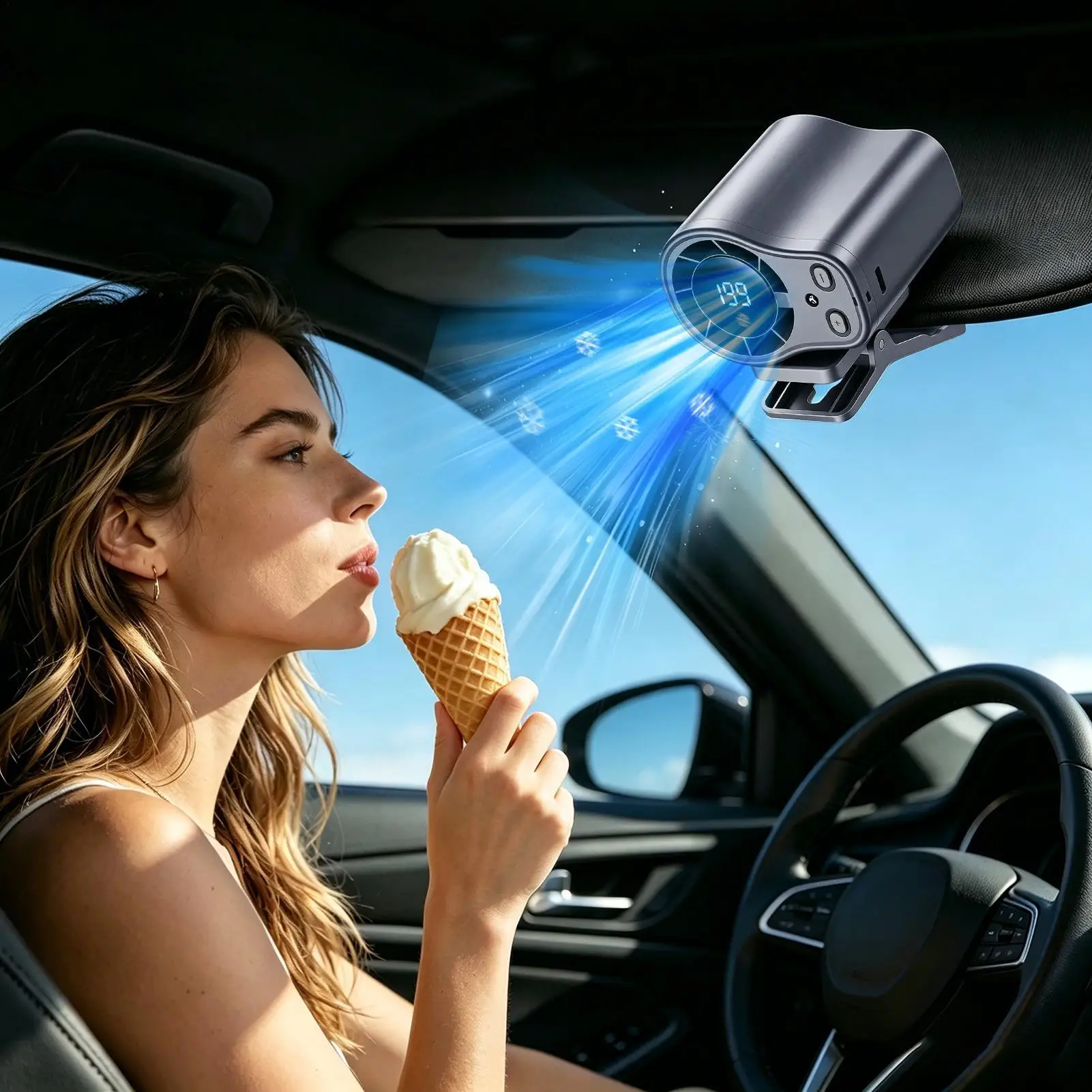 Summer Semiconductor Cooling Car Fan with LED Display USB Rechargeable Clip Portable Desk Fans 360 Rotation For Camping