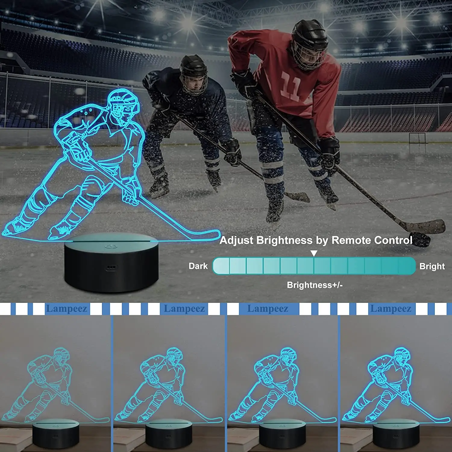 Hockey Plyaer 3D Illusion Night Light Hockey Gifts lampada da scrivania bambini camera da letto decorazione lampada regali creativi per il compleanno di natale