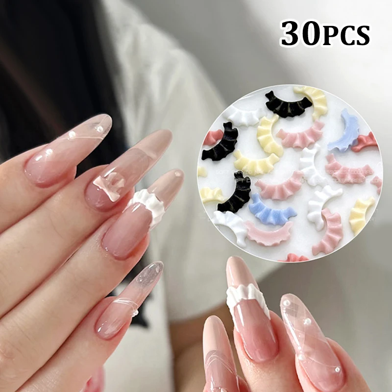 30pcs French Carved Lace Nail Art Decorations Solid Color Lace Resin Decorations For Diy Hairpin Nails