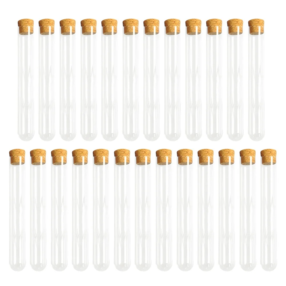 

25 PCS Plastic Test Tube Pieces Per Set Hard Corked Tubes with Wooden Plugs Bamboo