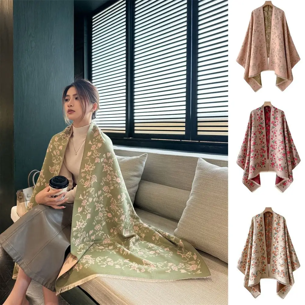 

Versatile Imitation Cashmere Shawl Elegant Windproof Winter Shawl Floral Print Soft Ethnic Style Cloak Winter Wear Accessory