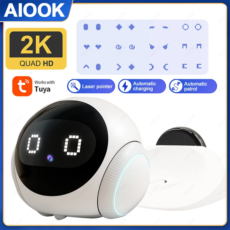 

AIOOK Smart Robot Camera 5G WiFi HD 2K Camera Pet Tracking Laser Indicator TUYA Pet Camera Auto Charging Auto Obstacle Avoidance