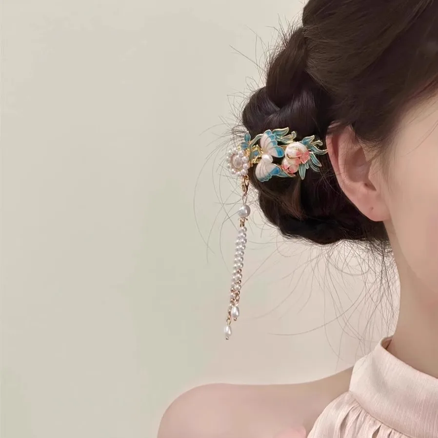 

Butterfly Tassel Flower Hairpin for Women, Exquisite Blue Enamel Side Clip, Super Fairy Blue Clip, Ancient Style Hair Accessory