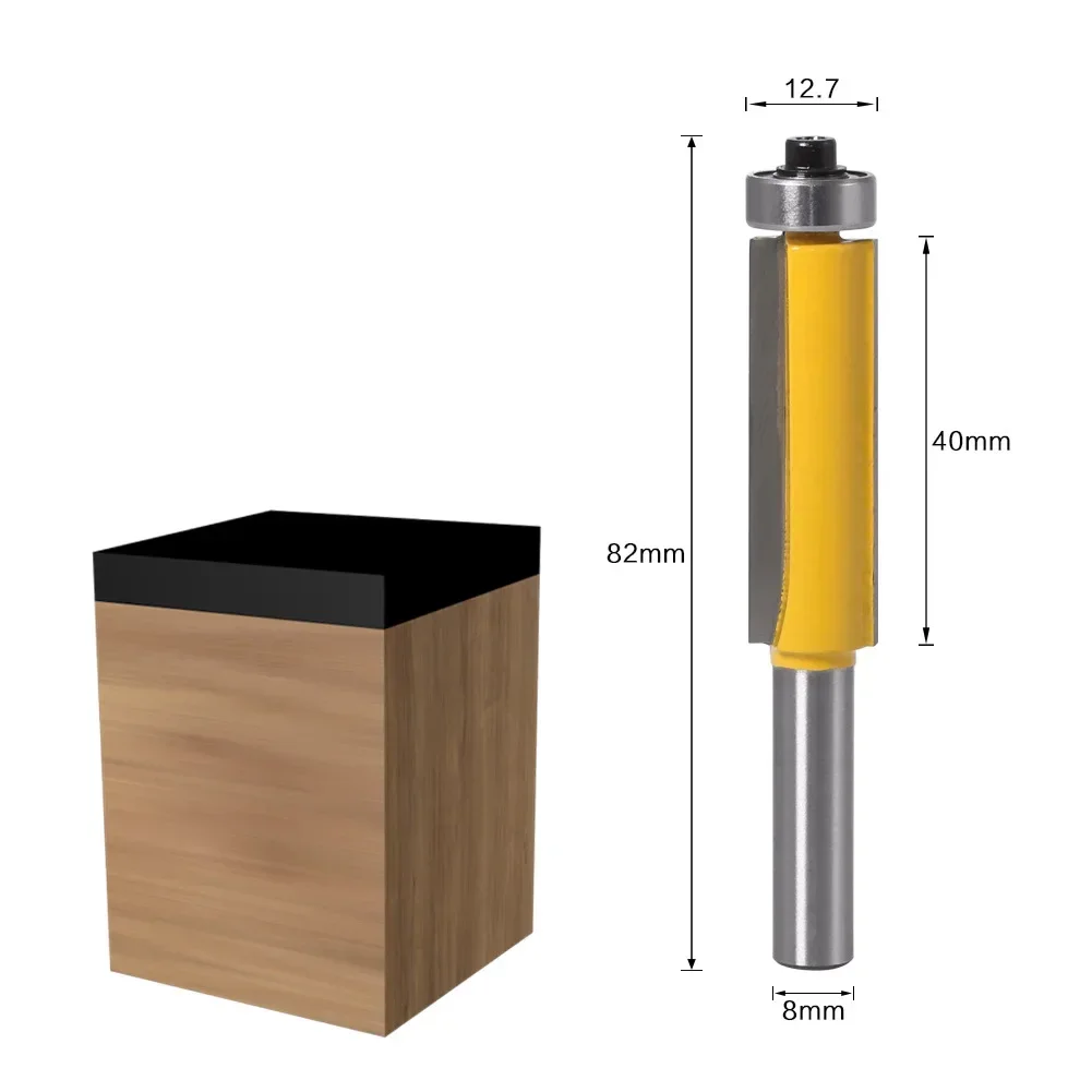 1PC 8MM Shank Milling Cutter Wood Carving 40mm Flush Trim Router Bit With Bearing For Wood Template Pattern Bit Tungsten Carbide