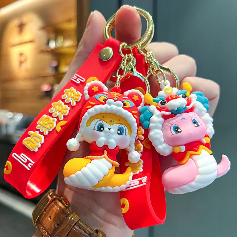 Creative Cute Spring Festival Snake Keychain Lucky Wealth New Year Pendant Chinese Style Snake Key Ring Bag Decoration Gifts