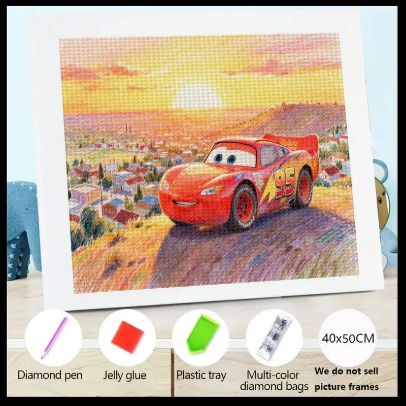 

1 шт. Disney Pixar Cars Lightning McQueen алмазная живопись, 5D полная дрель мультфильм гоночный автомобиль художественный комплект, сделай сам горный хрусталь драгоценный камень картина Se