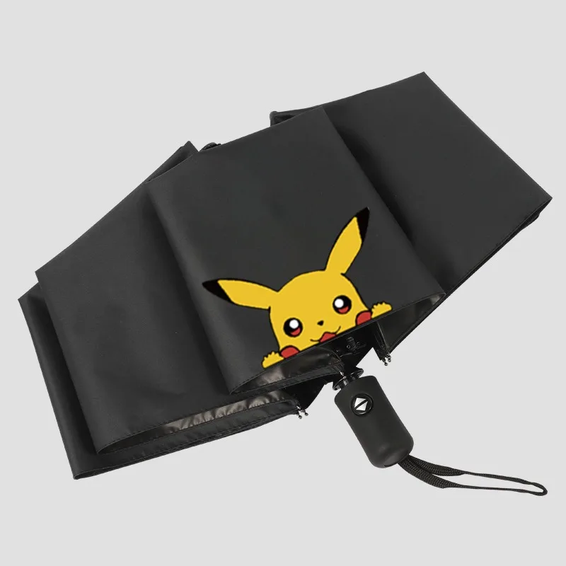 Pokemon Pikachu Folding Umbrella Anime Fully Automatic Kids School Sunshade Travel UV Resistant Windproof Black Coating Umbrella