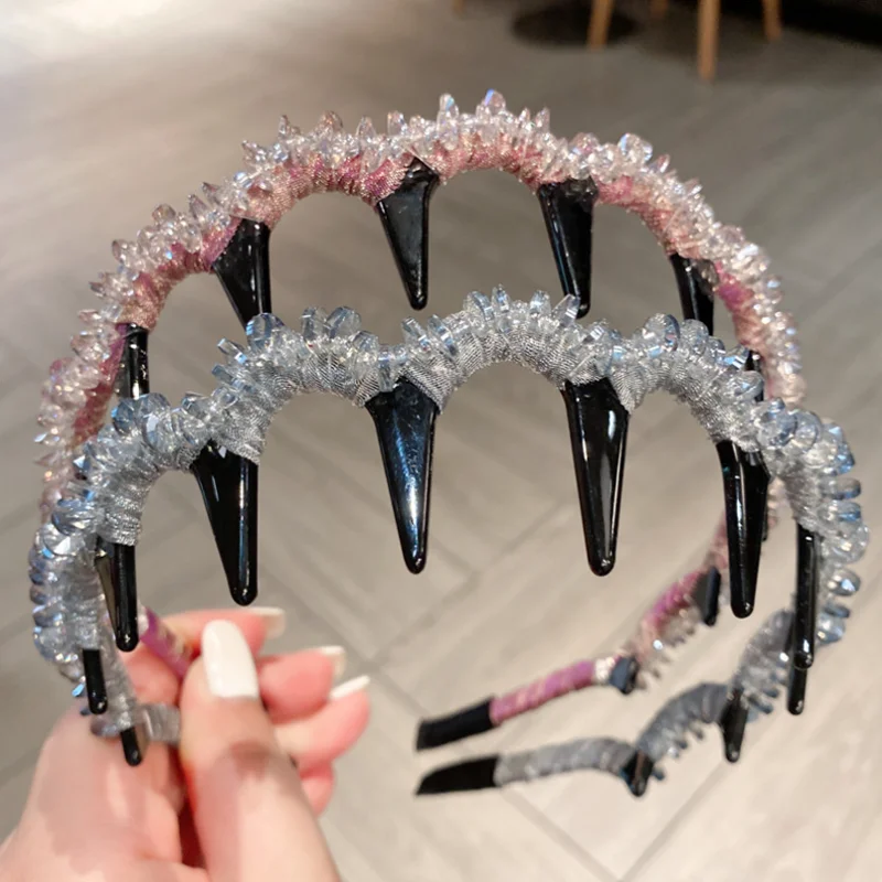 

Crystal High Skull Headband with Anti Slip Teeth Daily Outdoor Pressed Hair Hairbands Women Sweet Hair Clips Accessories