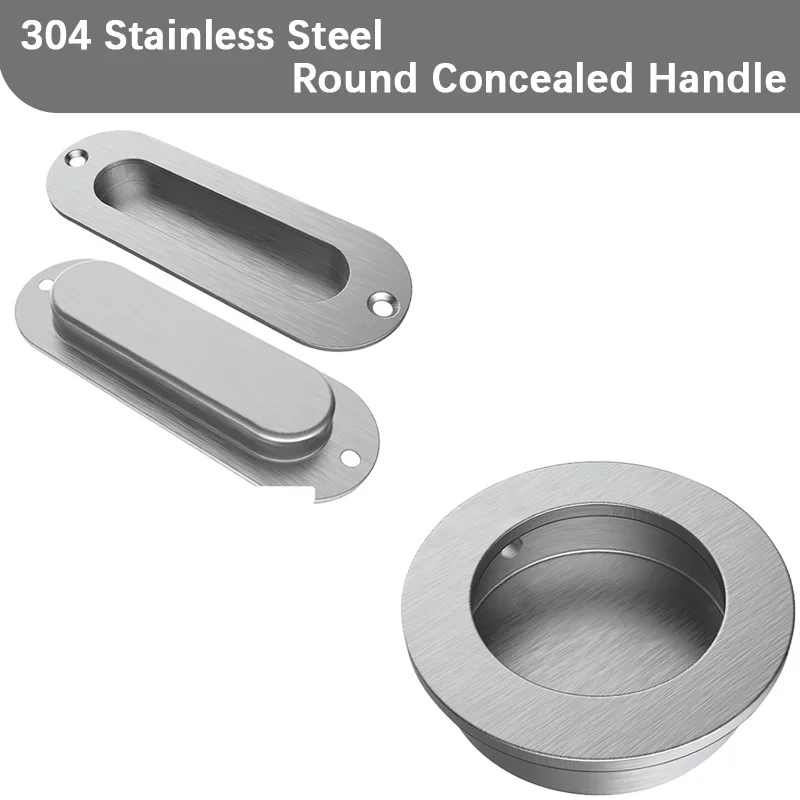 304 Stainless Steel round Concealed Handle Thickened Drawer Embedded Invisible Pull Recessed Cabinet Door Handle for Household