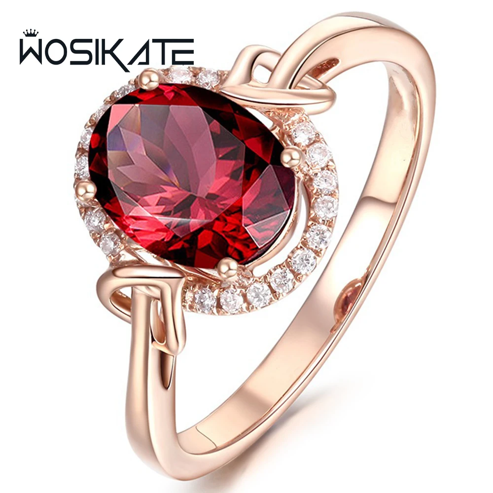 

WOSIKATE Роскошное серебро 925 пробы с розовым золотом 18 карат, рубиновое кольцо в форме ленты для женщин, модные украшения, обручальное кольцо на палец
