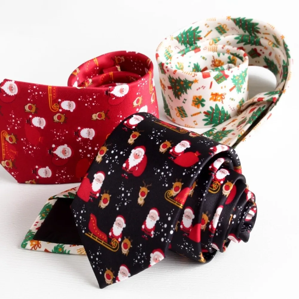Creative Santa Claus Christmas Necktie Gift Snowflakes Xmas Shirt Tie Plaid Candy Cane Man Necktie Party