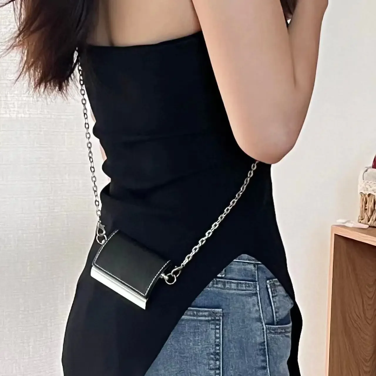 2024 New Mini Crossbody Bags for Women Card Metal Business Card Clip Silver Chain Decorative Shoulder Bag