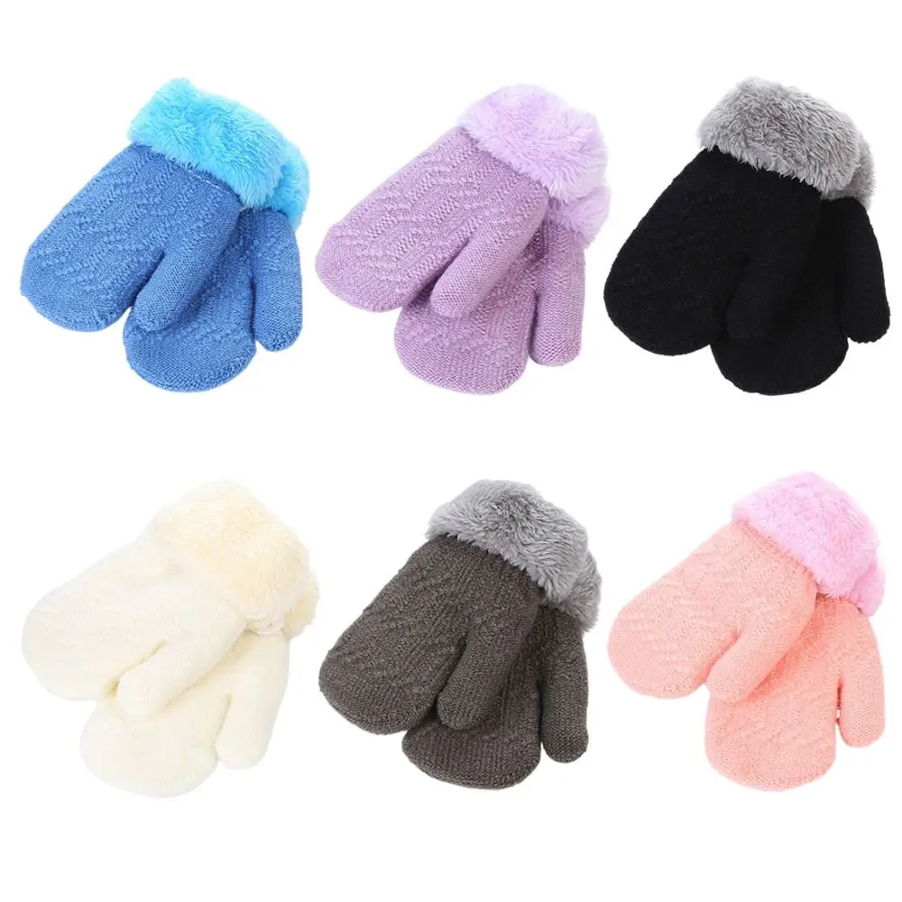 

Thick Kids Gloves Lovely Plus Velvet Knitting Mittens Full Finger Gloves Winter