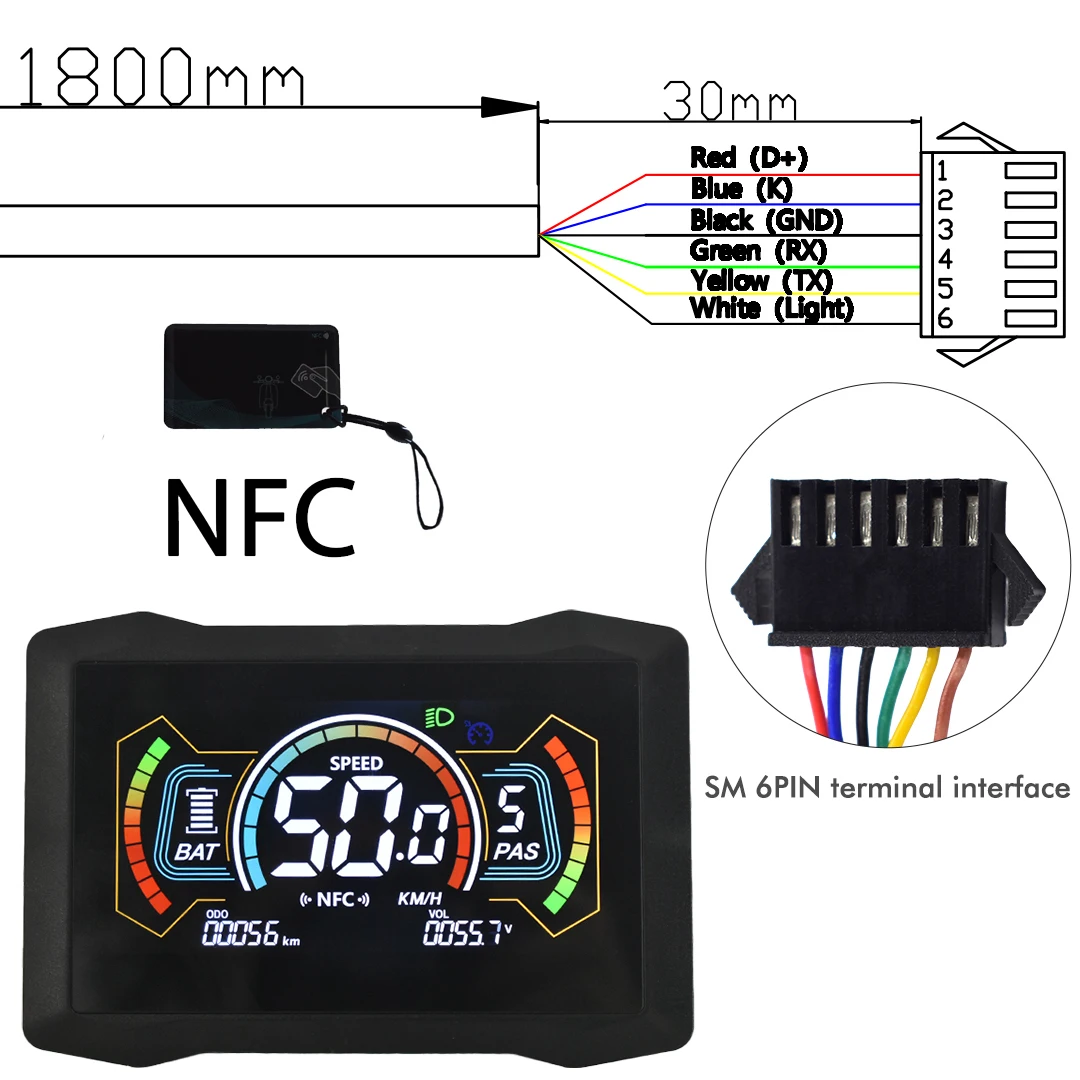 UART2 H7C LCD NFC-display Dashboarddisplay Fietscomputer Kilometerteller Meter Scherm Elektrische fietsmeter voor elektrische scooter