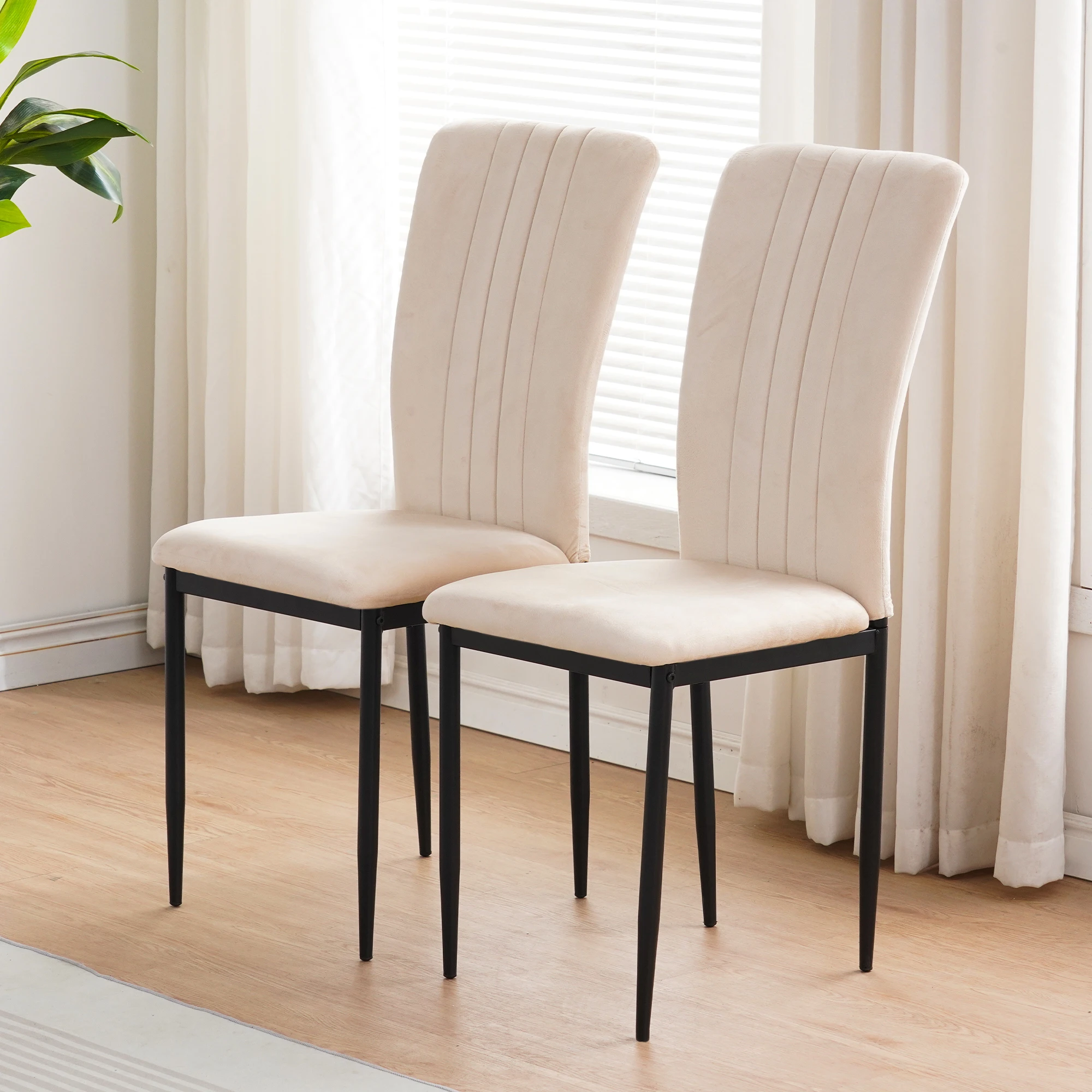 

/And Metal Adjustable Feet Durable Waterproof Foam-Filled (Beige) /Set Of 4 Modern Velvet Dining Chairs With Wood Legs