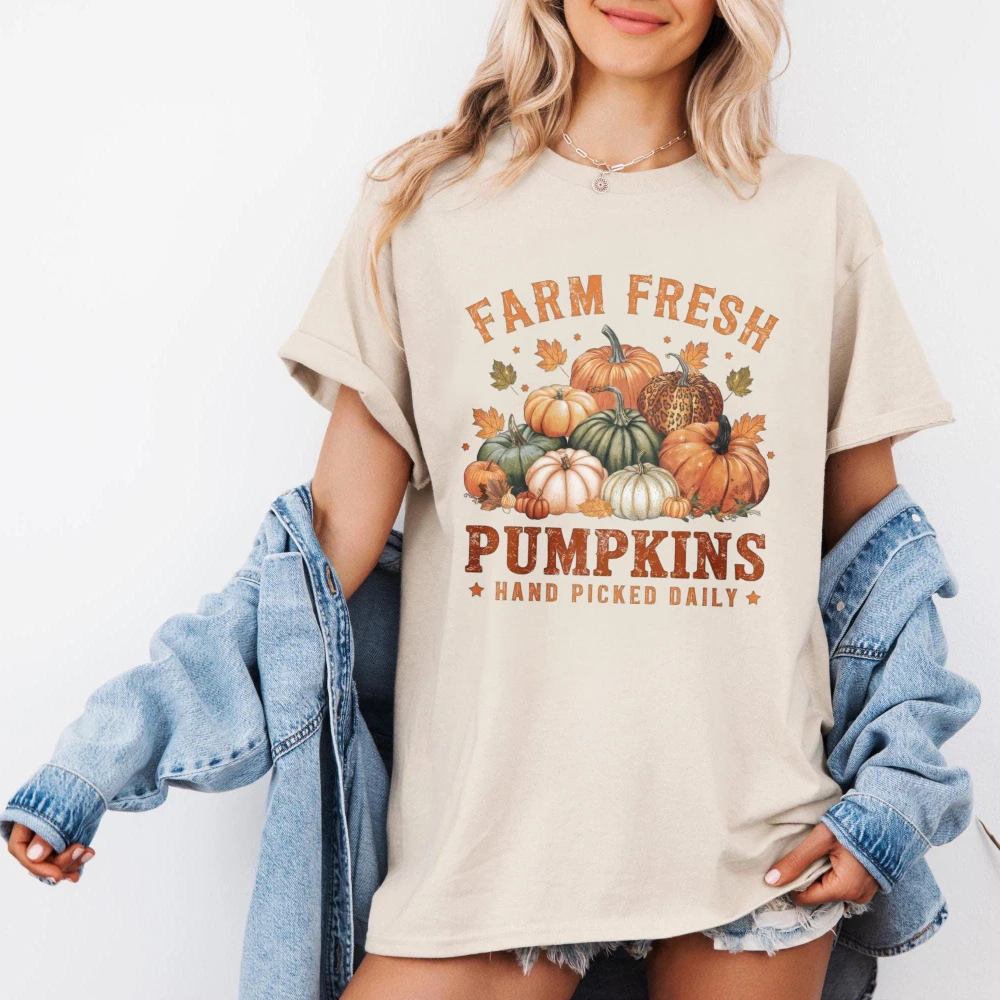 Farm Fresh Pumpkin Tshirt Fall Shirt for Women Farm Fresh Pumpkins Tee Thanksgiving Shirt Pumpkin Tee Farmers Market Fall Tshirt