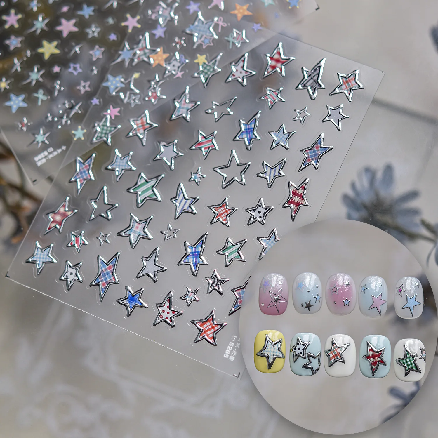

Metal Nails Sticker Colorful Five-pointed Star Nail Art Stickers 5D Pentagram Nail Decals Adhesive Decoration Manicure Decals