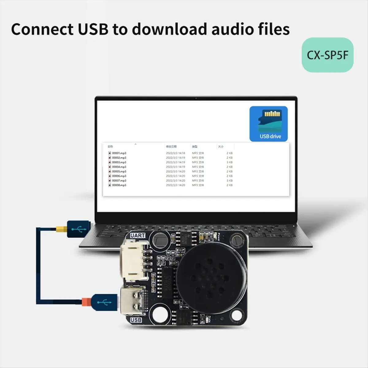 -SP5F Development Kit MP3 Voice Playback Module UART Serial Port Control Intelligent Voice Broadcast Voice Play Module